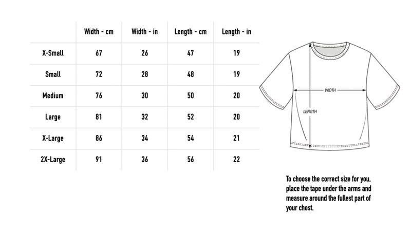 Size chart for Cunty Crop Tee - Black