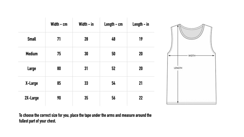 Size chart for Cunty Tank - White
