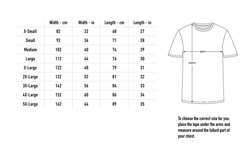 Size chart for Devil Tee - Black