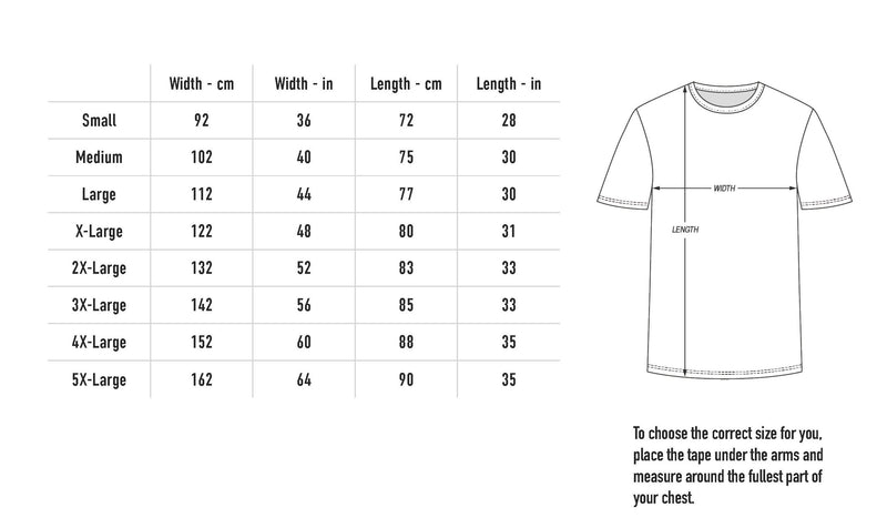 Size chart for North America Tour Tee - Black
