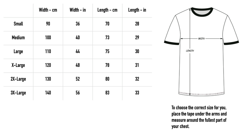 Size chart for Molotov Ringer Tee -White/Red